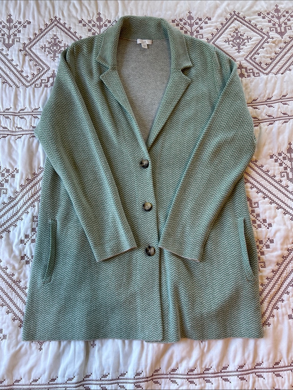 J. Jill Light Green Chevron Knit Women's Sweater Coat